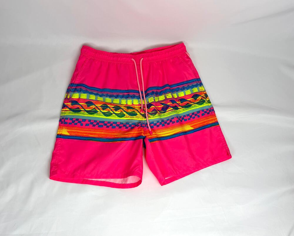 U.S. Apparel Mens XL Swim Trunks Neon Pink Retro Geometric Board Shorts Lined